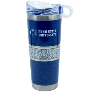 sparkling blue travel tumbler with jewel band and Penn State University